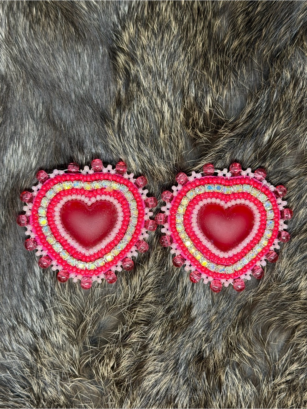 Wild Sage Beadwork - Handmade Red Heart Beaded Earrings - Women Accessories